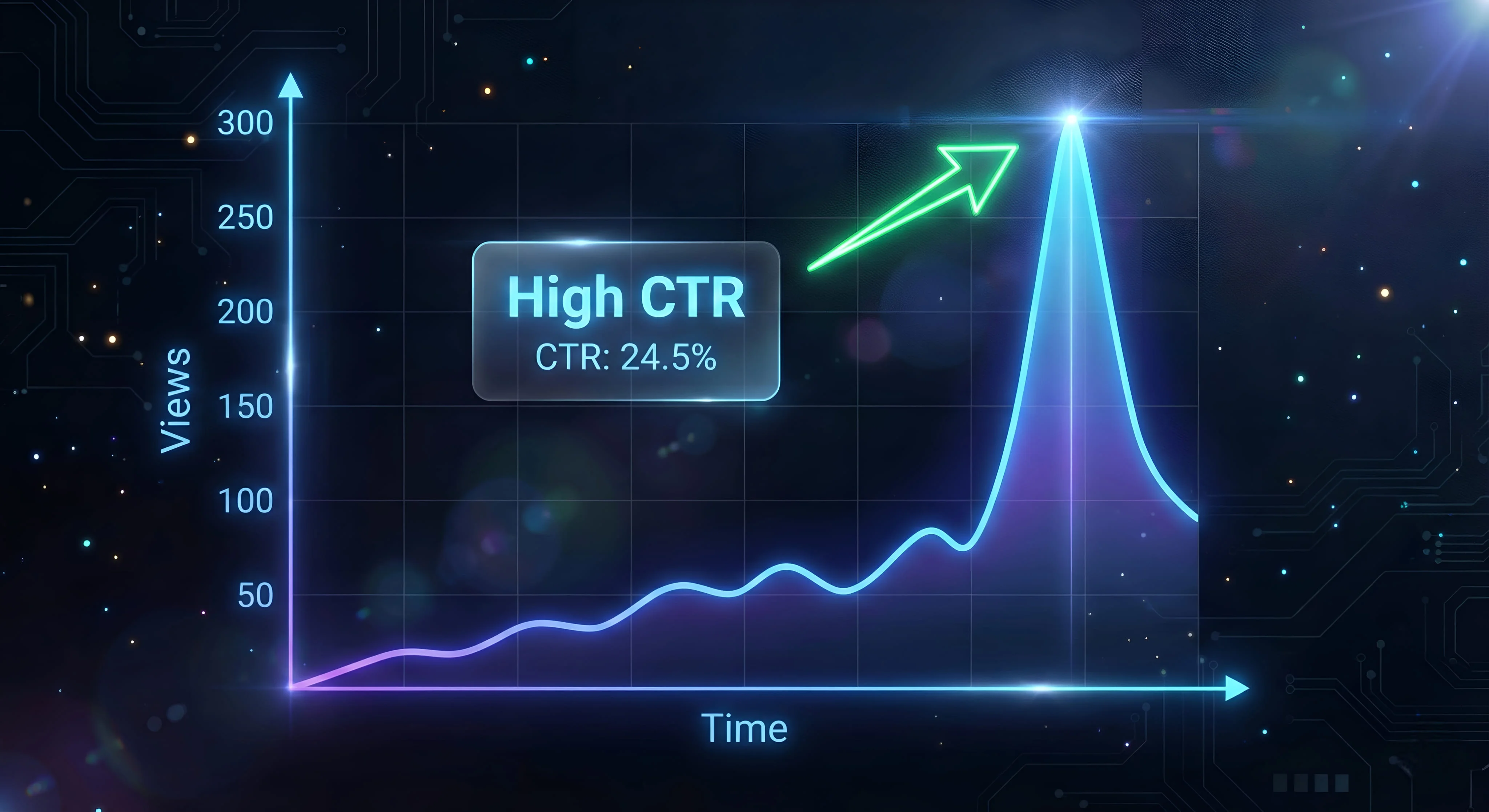 Graph showing how high Click-Through Rate (CTR) leads to a massive spike in YouTube views